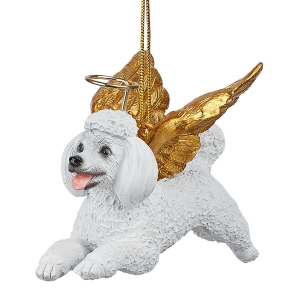 Honor The Pooch: White Poodle Holiday Dog Angel Ornament